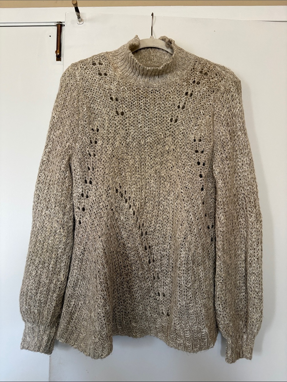 Lucky Brand Neutral Cream Open-Knit Turtleneck Sweater